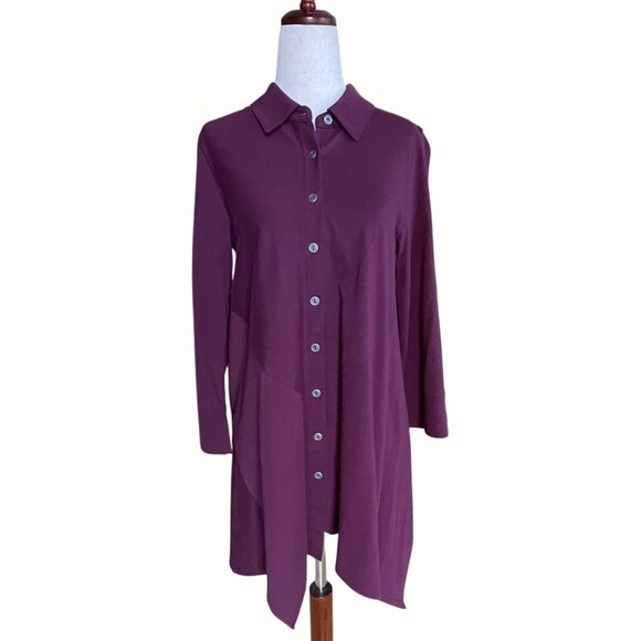 Soft Surroundings Plum Santa Barbara Brushed Jersey Button Front Tunic Top XS - Picture 1 of 6